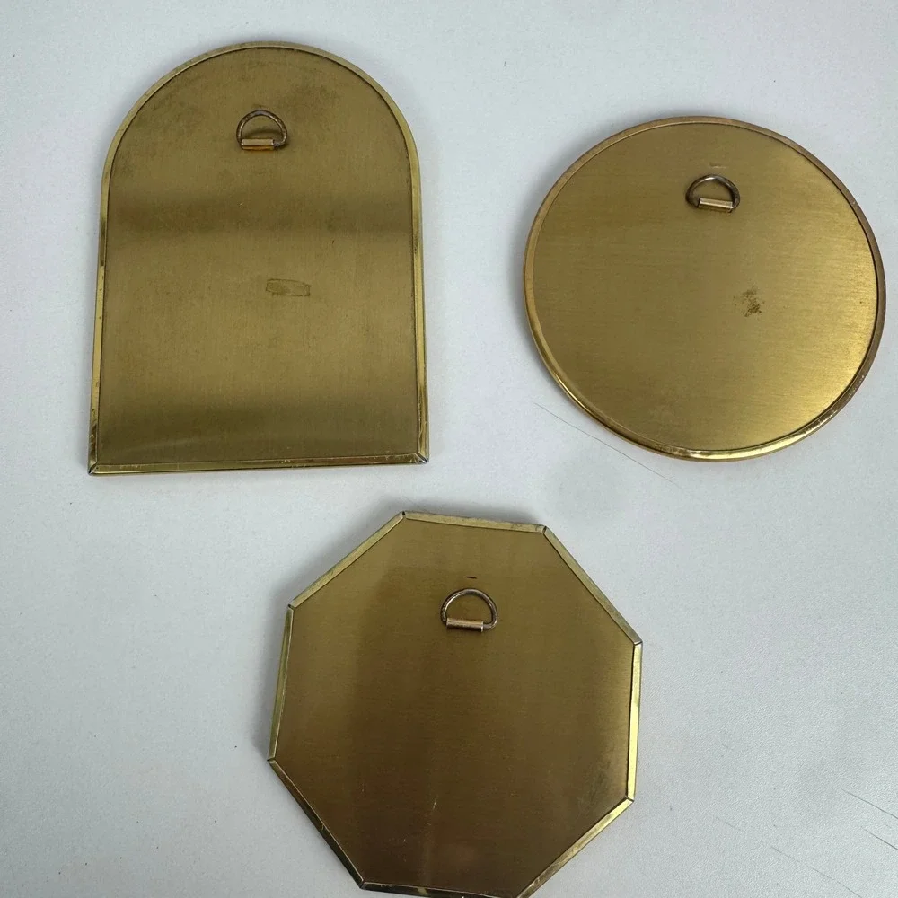 Vtg Brass Tone Mirror Wall Decor Geometric Gallery Wall Regency MCM Style Set 3